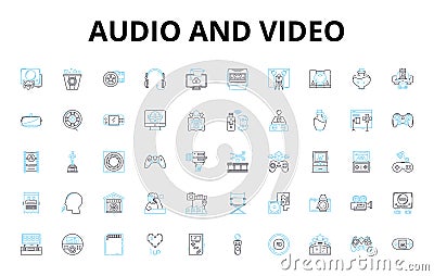 audio and video linear icons set. Playback, Streaming, Editing, Mixing, Recording, Encoding, Sampling vector symbols and Vector Illustration