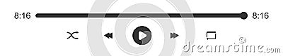 Audio or video player progress loading bar with time slider. Play, shuffle, rewind, fast forward, repeat buttons Vector Illustration