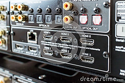 Audio visual mixer panel with hdmi Stock Photo