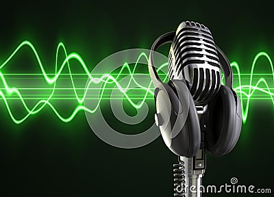 Audio Waves & Microphone Stock Photo