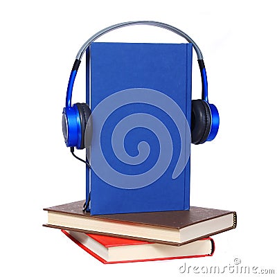 Audiobook concept. Headphones and books Stock Photo