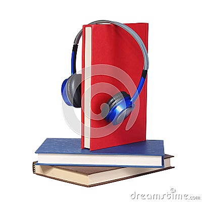 Audiobook concept. Headphones and books isolated Stock Photo