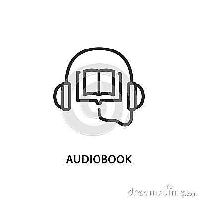 Audiobook flat line icon. Vector illustration headphones are connected to the book Vector Illustration