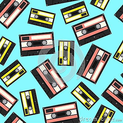 Audiocassette seamless pattern. Vector Illustration Cartoon Illustration