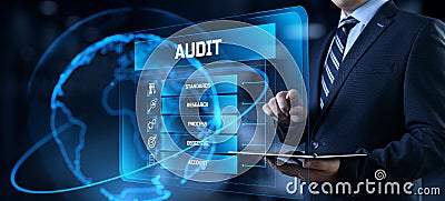 Audit Auditor Financial service compliance concept on screen. Stock Photo
