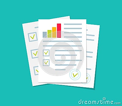 Audit, financial report and research. Document of analyze with chart of result. Icon for data, auditor and verification. Audit Vector Illustration