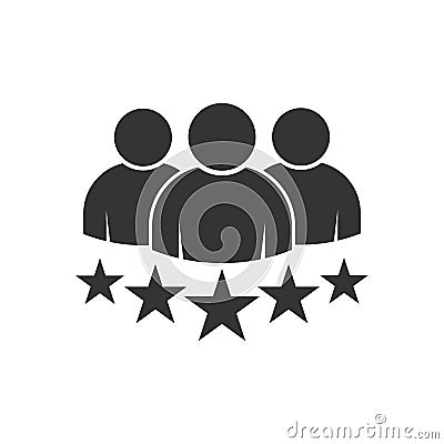 People group with 5 stars vector icon premium product quality rating flat logo. Team work symbol. Group of humans sign For your we Vector Illustration