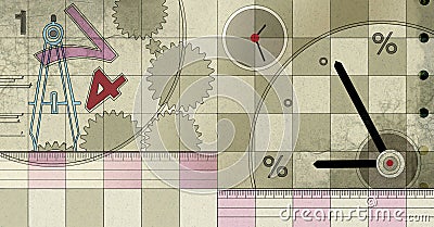 Audit. Illustration of a textural background on an audit topic: measuring instruments - rulers, clocks, compasses Stock Photo
