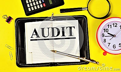 Audit. Text label in the planning notebook. Stock Photo