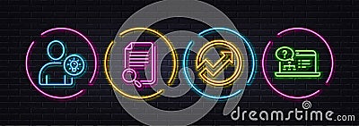 Audit, User idea and Search file minimal line icons. For web application, printing. Neon laser 3d lights. Vector Stock Photo