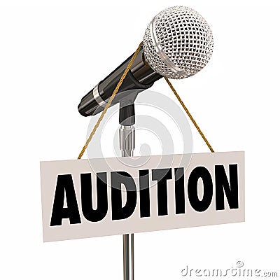 Audition Sign Hanging from Microphone Try-Outs Performance Stock Photo