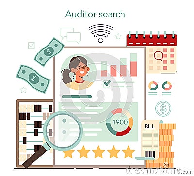 Auditor online service or platform. Professional financial operation Vector Illustration