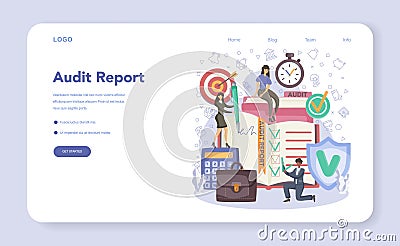 Auditor report web banner or landing page. Business operation research Vector Illustration