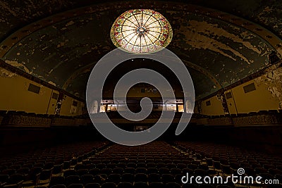 Auditorium & Stained Glass Dome - Abandoned Irem Temple - Wilkes-Barre, Pennsylvania Stock Photo