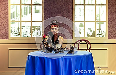 Audrey hepburn, famous hollywood actress statue at madame tussauds in hong kong Editorial Stock Photo