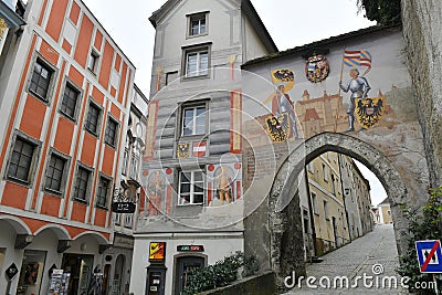 Entrance to Lamberg Castle in Steyr, Austria, Europe Editorial Stock Photo