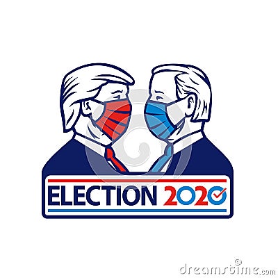 Donald Trump Versus Joe Biden Election 2020 Wearing Face Mask Vector Illustration