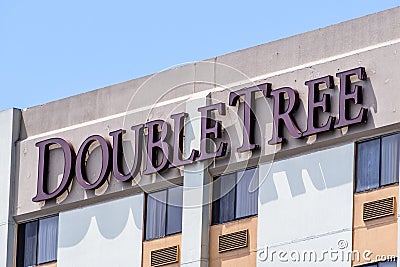 Aug 19, 2019 Burlingame / CA / USA - Close up of DoubleTree sign at the Hilton Hotel located near San Francisco Airport; Double Editorial Stock Photo