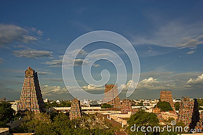 Gopurams of meenakshi sundareswarar shrine temple in morning light Madurai Tamil Nadu Stock Photo