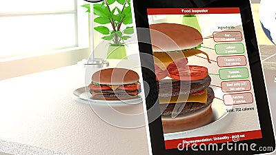 Augmented reality burger food analysis Cartoon Illustration