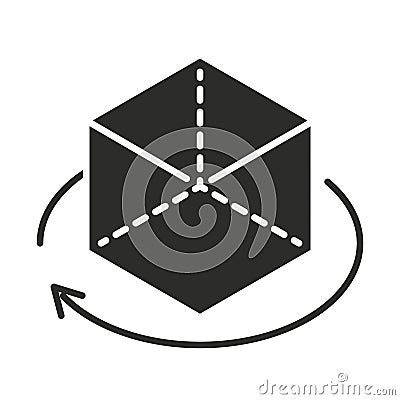 Augmented reality 360 degree view cube 3D object silhouette style Vector Illustration