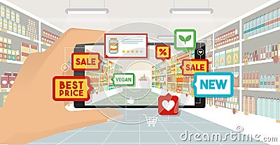 Augmented reality and grocery shopping Vector Illustration