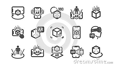 Augmented reality icons. VR simulation, Panorama view, 360 degrees. Vector Vector Illustration