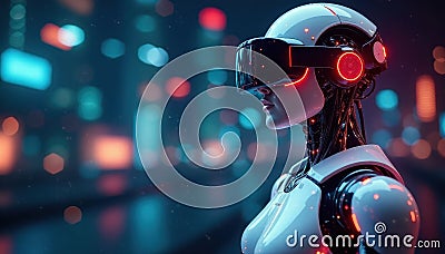 Augmented reality interface used to program advanced robot, machine vision, AI, AR Cartoon Illustration