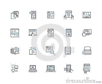 Augmented reality line icons collection. Hologram, Projection, Overlay, Immersive, Visualization, Enhancement Vector Illustration