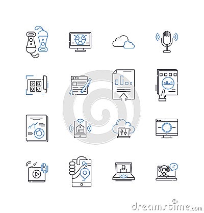 Augmented reality line icons collection. Overlay, Immersive, Digital, Interactive, Gamification, Visualization Vector Illustration