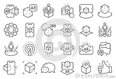Augmented reality line icons. VR simulation, Panorama view, 360 degree. Vector Vector Illustration