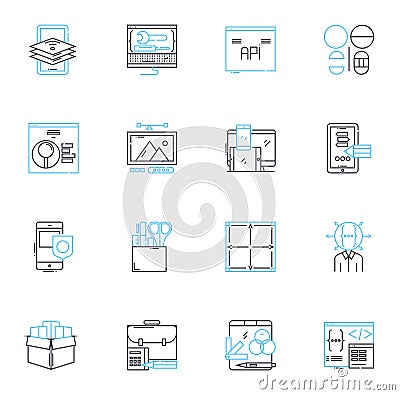 Augmented reality linear icons set. Virtual, Simulation, Immersive, Interactive, Hologram, Overlay, Gesture line vector Vector Illustration