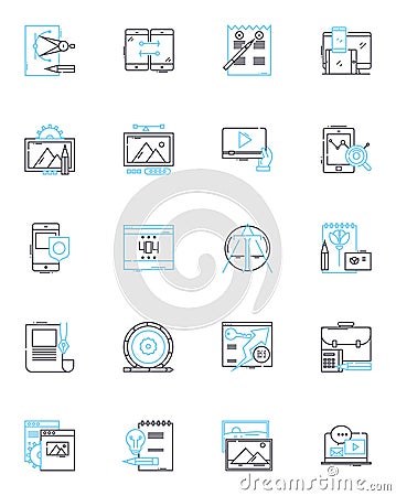 Augmented reality linear icons set. Virtual, Simulation, Immersive, Interactive, Hologram, Overlay, Gesture line vector Vector Illustration