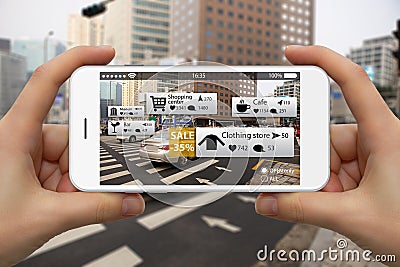 Augmented reality in marketing. Stock Photo