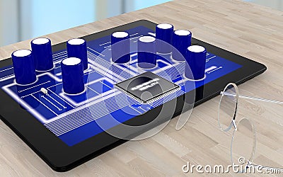 Augmented reality tablet on table Stock Photo