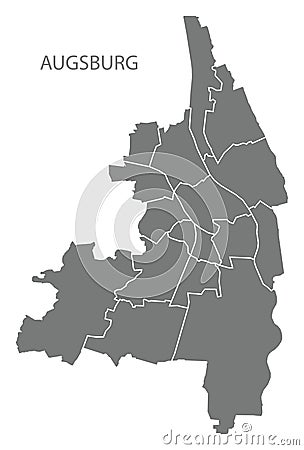 Augsburg city map with boroughs grey illustration silhouette shape Vector Illustration