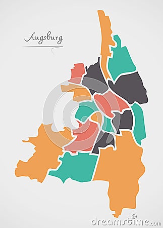 Augsburg Map with boroughs and modern round shapes Vector Illustration