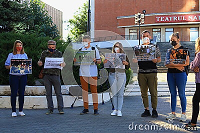 August 13, 2020 Balti Moldova Protest of journalists in support of colleagues from Belarus. Media against violence Editorial Stock Photo