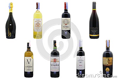 2020 August 2, Bangkok - Thailand, White background, including 8 bottles of 8 brands of wine Editorial Stock Photo