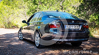 AUGUST 2017: BMW 3 series E90 330i Sparkling Graphite luxury car Editorial Stock Photo