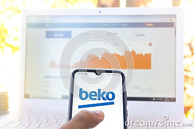 August 1, 2020, Brazil. In this photo illustration the Beko logo seen displayed on a smartphone Cartoon Illustration