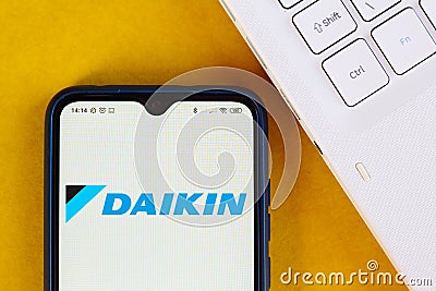 August 14, 2020, Brazil. In this photo illustration the Daikin Industries logo seen displayed on a smartphone Cartoon Illustration