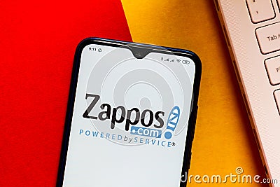 August 24, 2020, Brazil. In this photo illustration the Zappos.com logo seen displayed on a smartphone Cartoon Illustration