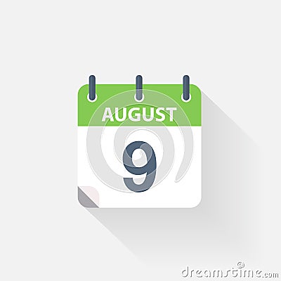 9 august calendar icon Vector Illustration