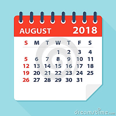 August 2018 Calendar Leaf - Illustration Stock Photo