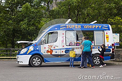 Customers at a small ice cream vending van in County Sligo Ireland Editorial Stock Photo