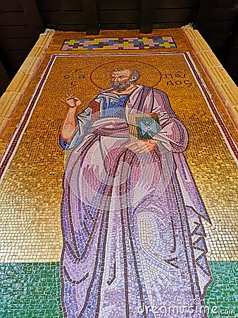 August 2018 - Cyprus: Stunning religious mosaic artwork inside the Greek orthodox Kykkos monastery of the Holy Virgin in Troodos Editorial Stock Photo