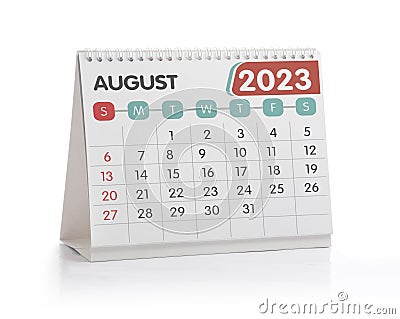 August 2023 Desk Calendar Stock Photo