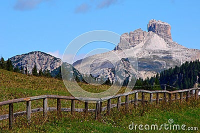 In August 2009, the Dolomites Italy were declared a UNESCO World Heritage Site. The name is from carbonate rock dolomite. Stock Photo