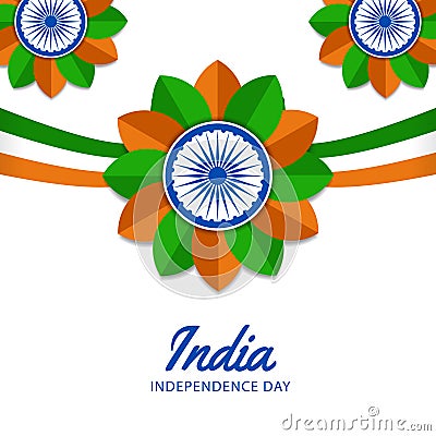 15 august india independence day with waving flaw, ashoka wheel Stock Photo